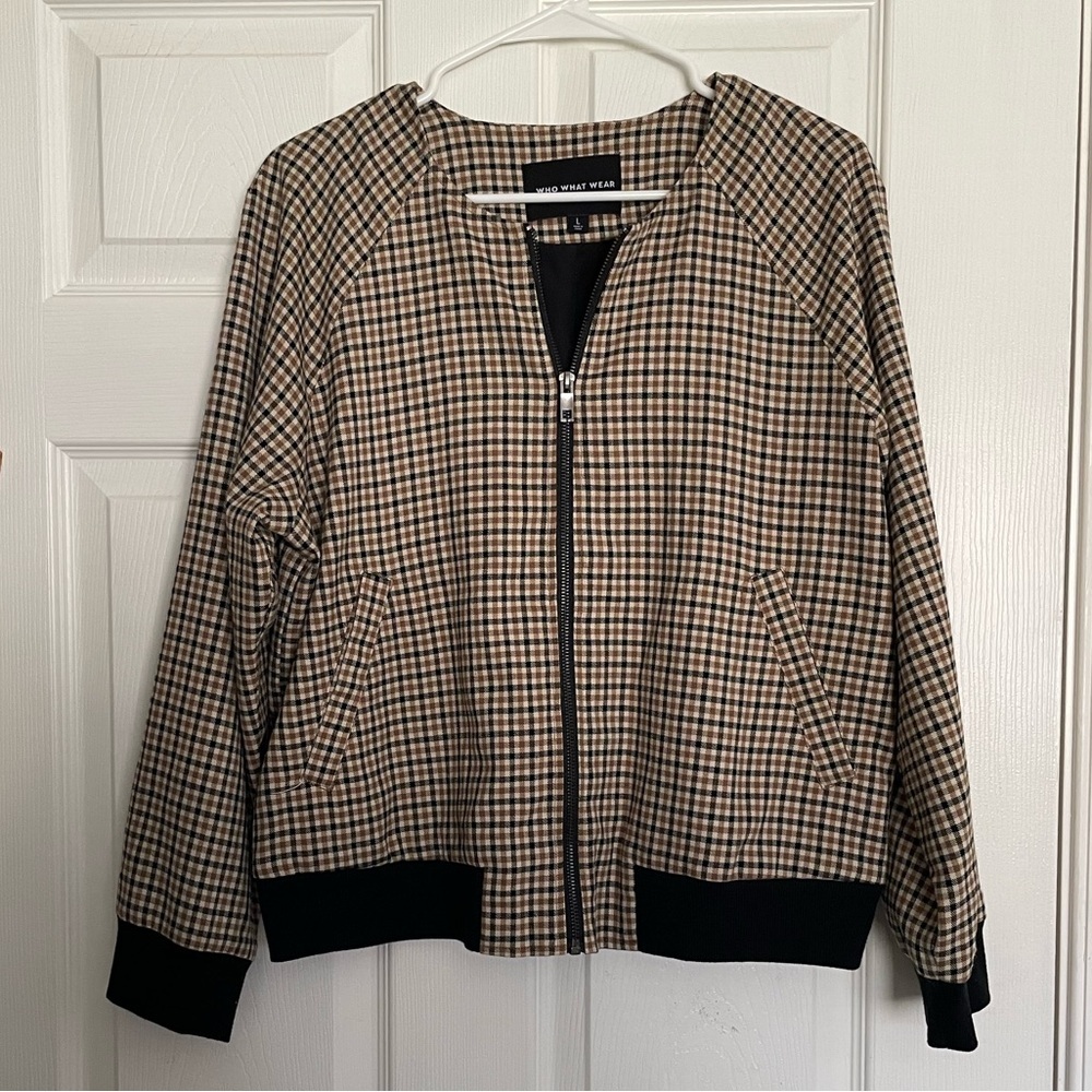 Who What Wear Women’s Tan and Black Checkered Jacket Size Large